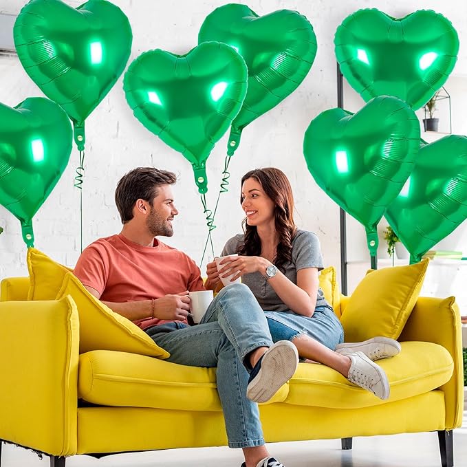 12 Pcs Heart Balloons,18 Inch Green Heart Foil Balloons Love Balloon Valentine Balloon for Birthday Party Wedding Engagement Party Baby Shower Valentine Day Decorations (green)