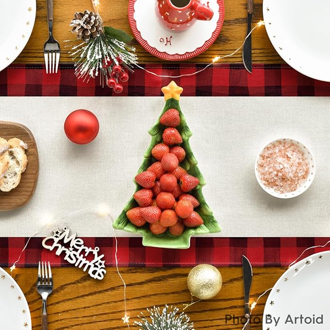 Artoid Mode Red Buffalo Plaid Xmas Trees 2PCS Merry Christmas Table Runner, Seasonal Winter Holiday Table Decoration for Home Party Decor 13 x 72 Inch