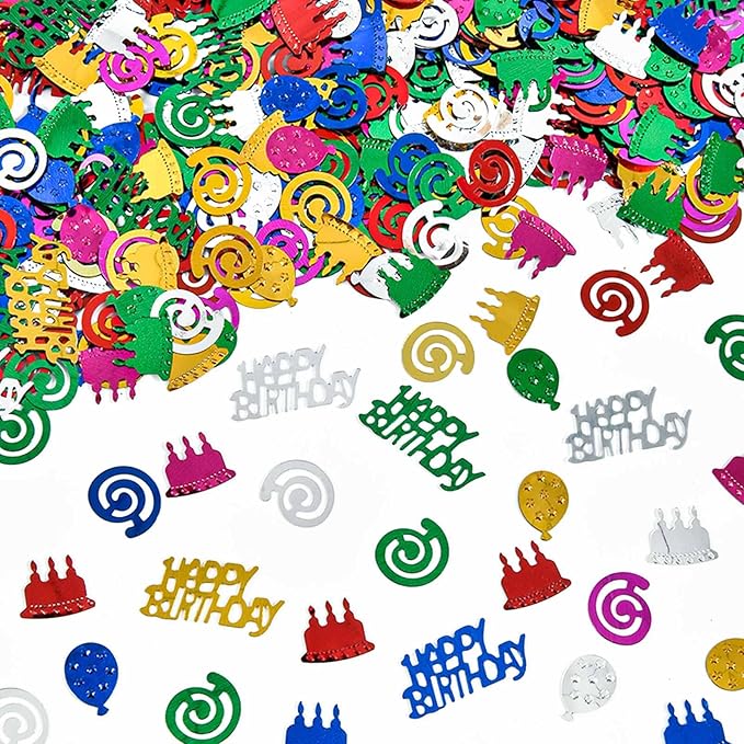VHUWE Happy Birthday Confetti, 1.6 oz Multicolor Cake Balloon Swirl Confetti for Happy Birthday Party Decorations Boys Girls Kids 1st Birthday Table Decorations | Colorful