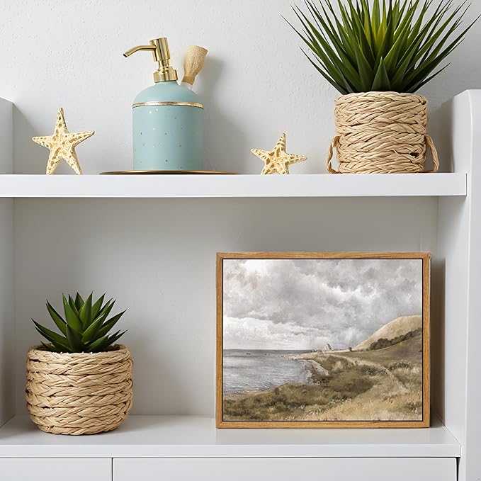 InSimSea Framed Canvas Wall Art Vintage Decor, Coastal Wall Art Danish Coast Nature Scenic Art for Bedroom, Wall Paintings, Farmhouse Office Bathroom Wall Decorations, 12"x16"