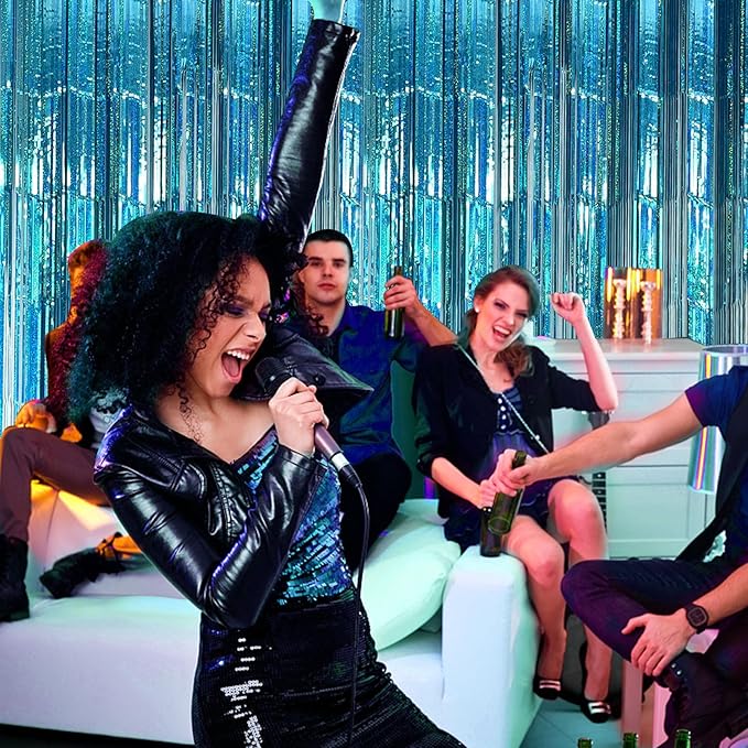 Party Backdrop Curtains Metallic Tinsel Foil Fringe Curtains Party Photo Backdrop Party Streamers for Party Birthday Graduation New Year Eve Bachelorette Decorations Wedding Decor