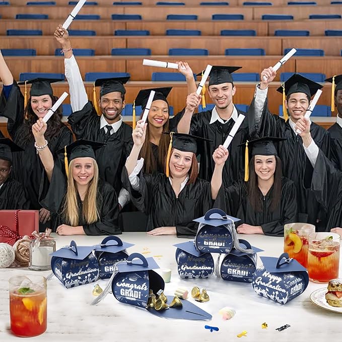 COTOPHER 36 Pcs Graduation Cap Gift Boxes with Tassel, Class of 2025 Graduation Candy Boxes Centerpieces for Tables Party Decorations, Mini Treat Chocolate Box Graduate Favors Supplies