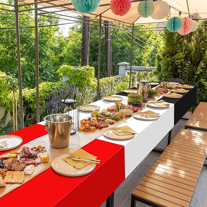 12 Pcs Red Black White Plastic Tablecloths Bulk,54 x 108 Inch Disposable Rectangle Party Table Cloth Waterproof Table Cover for Birthday Wedding Anniversary Graduation Party Decorations Supplies