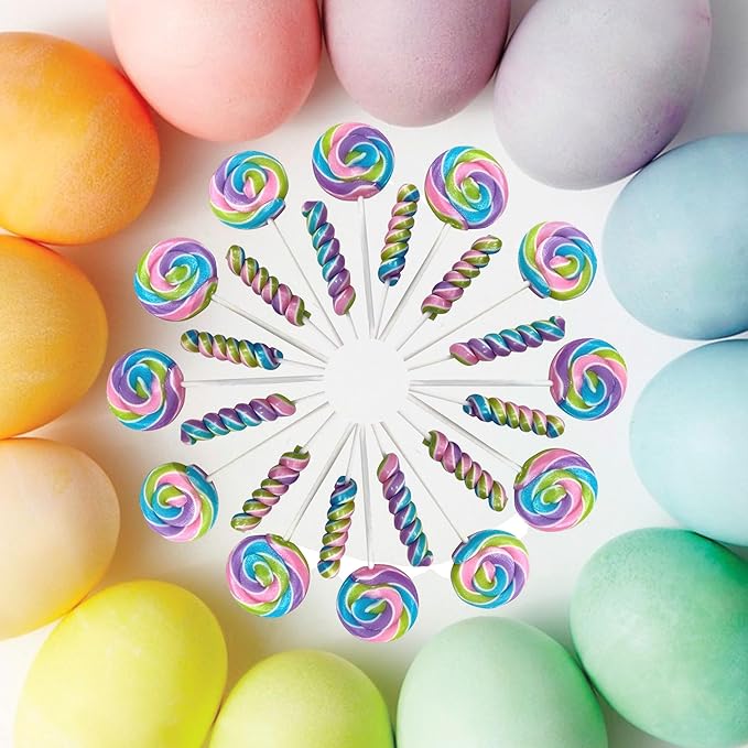 Spring Easter Candy - 24 Lollipops Individually Wrapped - 18g Swirl and 12g Twisty Lollipops - Easter Basket Candy - Egg Hunts - Candy Buffet