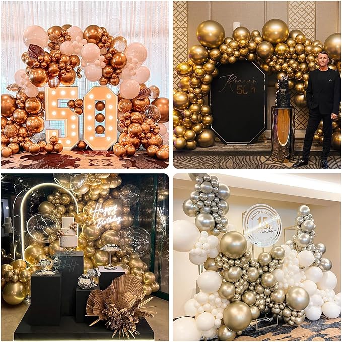 Gold Balloons 12 Inch, 50Pcs Metallic Gold Balloons Chrome Gold Metallic Balloon Golden Shiny Matte Gold Latex Balloons for Birthday Graduation Anniversary Baby Shower Wedding Party Decorations