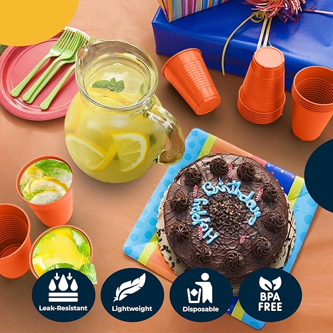 Exquisite Party Solids 12 Oz Orange Plastic Cups For Party Supplies 50 Pack | Orange Disposable Cups Plastic | Disposable Drinkware For Parties, Events & Everyday