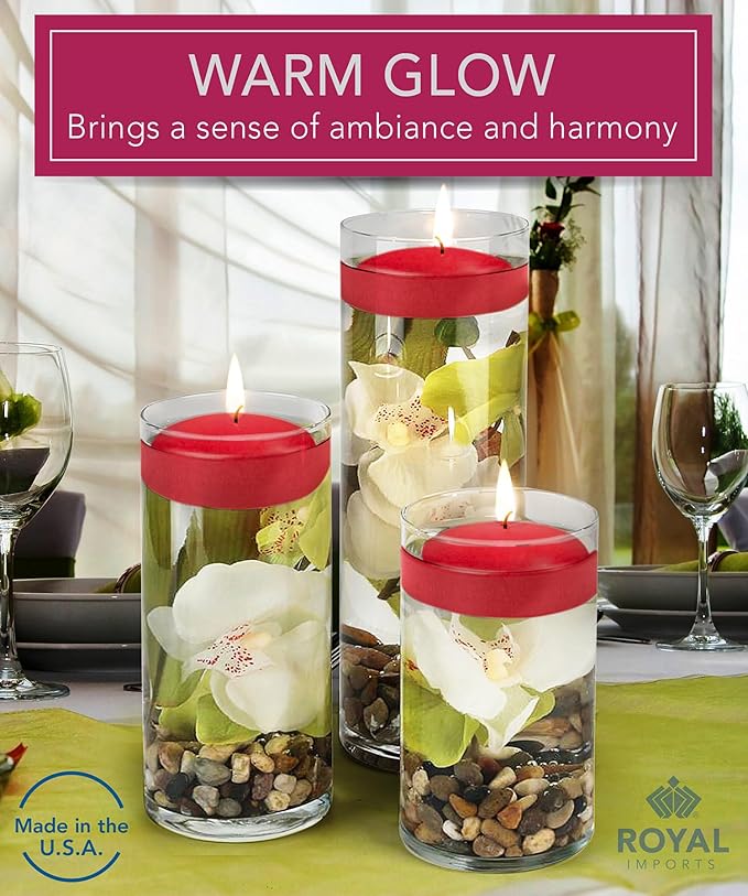 Royal Imports Red Floating Candles 3" - Made in USA Pack of 12 Unscented Dripless Wax Discs - 10 Hour Burn Time - for Centerpieces, Weddings, Events, Home Décor