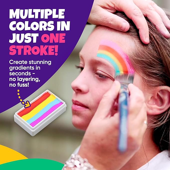 Blue Squid Face Painting Kit for Kids – Split Cake Face Paint Palette, 6 x 10g One Stroke Rainbow Colors, with Brushes & Stencils - Non-Toxic, Water Activated - Kids Party & Halloween Makeup Kit