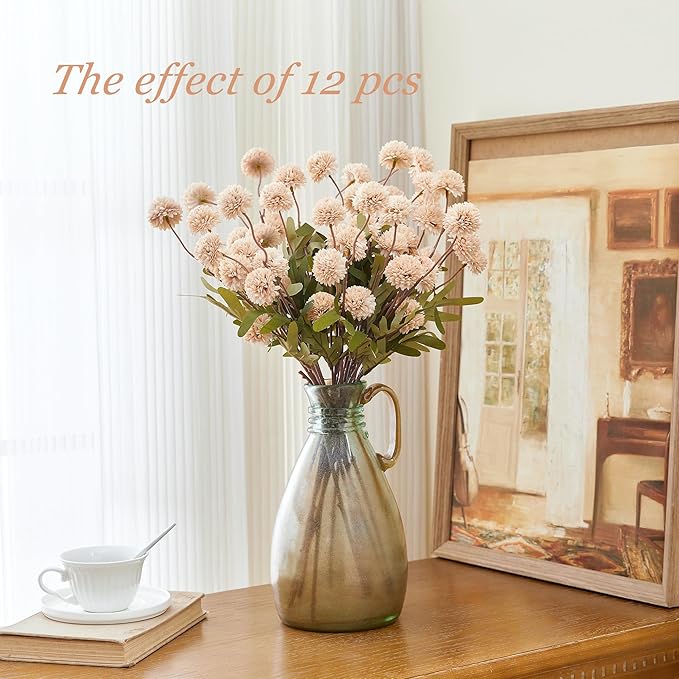 SITUMEIZI Beige Mum Artificial Flowers Beige Faux Silk Mums Mini Chrysanthemum Flowers with Floral Stems 6Pcs for Wedding Centerpieces Decor