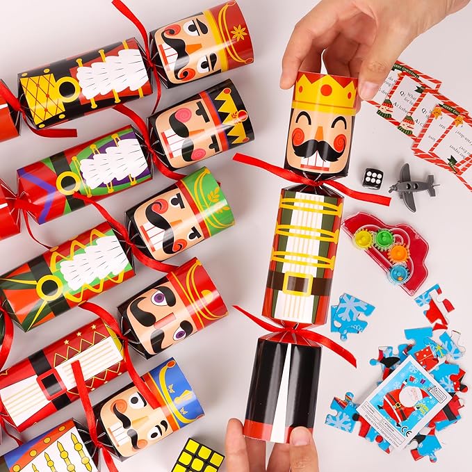 12 Pack Nutcracker Christmas Party Table Favors for Kids Adults, Xmas Party Favors Holiday Dinner Table Gifts with Hats Jokes Surprise Toys, Christmas Table Decorations for Family Office Classroom