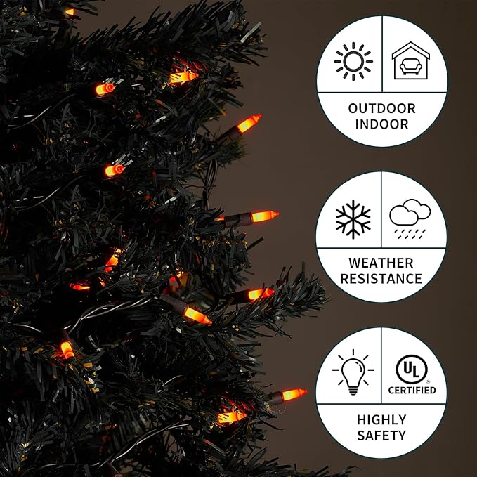 Halloween Lights 100 Counts, Orange Christmas Lights Indoor Outdoor,Black Wire Connectable of Lighting String,Decorations for Holiday, Party,Festival
