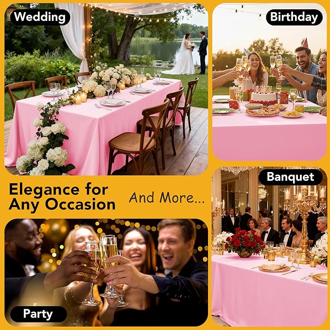 10-Pack Pink Tablecloths for Rectangle Tables, 60 x 120 Inches, Stain-Resistant Polyester Fabric for 6 Foot Tables - Washable Table Covers for Weddings, Banquets, Birthday Parties, Events