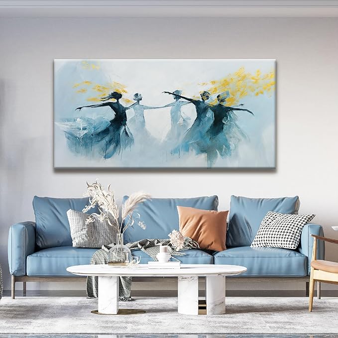 TAIJXAGSG Large Abstract Wall Art For Living Room Canvas Wall Art Decor Prints Blue Gold White Dancer Wall Art Decor Modern Paintings Home Wall Decorations Bedroom Kitchen Office Artwork 29" × 58"