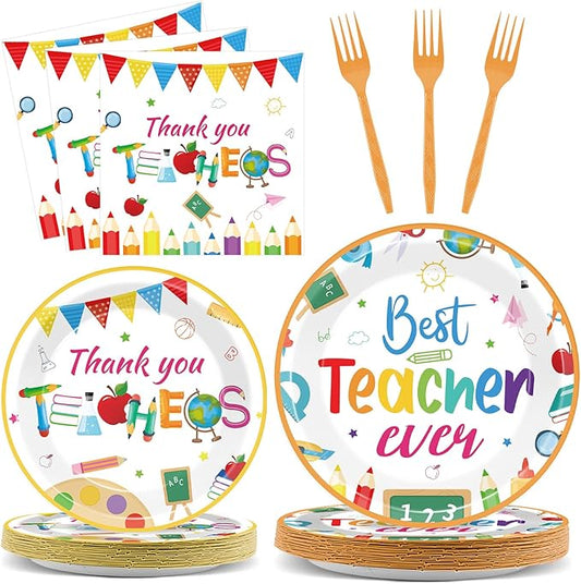 96 Pieces Teacher Appreciation Party Plates Thank You Theme Party Decorations Best Teacher Day Paper Plates and Napkins Thank You Disposable Dessert Tableware Set Graduation Supplies 24 Guests