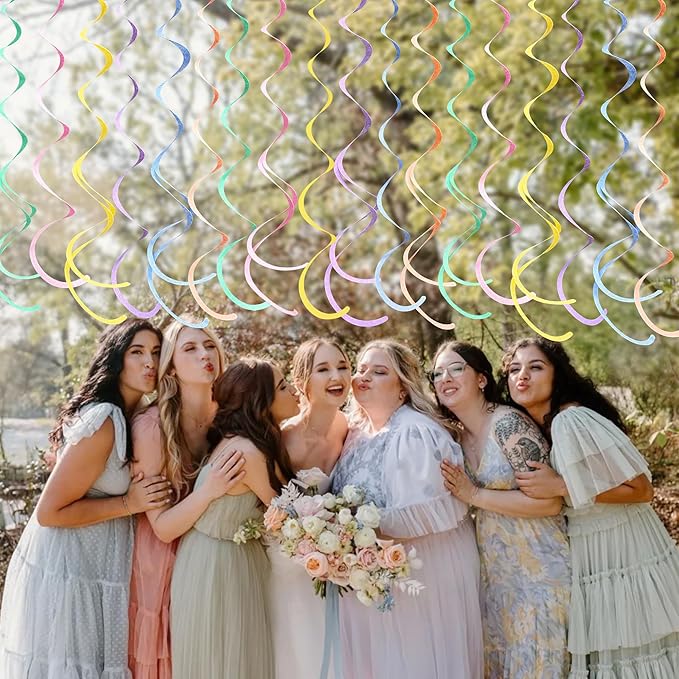36 Pcs Pastel Hanging Swirl Decorations Pastel Color Felt Swirl Streamer Spiral Ceiling Decorations Garland for Macaron Colorful Birthday Wedding Baby Shower Easter Party Supplies