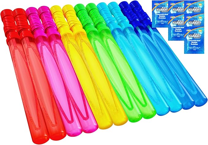 JOYIN 14.6’’ Big Bubble Wands for Kids, 1 Dozen Bubble Wand Bulk with Refill Solution for Summer Toy Party Favor, Outdoors Activity, Easter Basket Stuffers, Birthday Gift