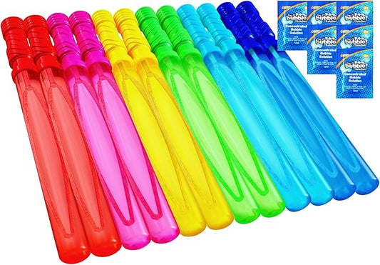 JOYIN 14.6’’ Big Bubble Wands for Kids, 1 Dozen Bubble Wand Bulk with Refill Solution for Summer Toy Party Favor, Outdoors Activity, Easter Basket Stuffers, Birthday Gift