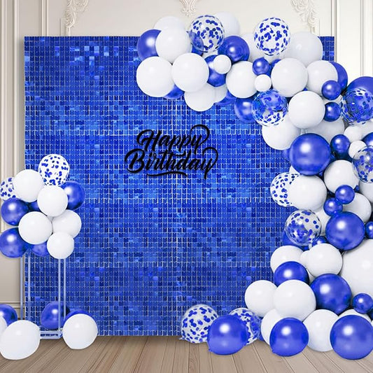 36 PCS Blue Shimmer Wall Backdrop, Square Sequin Photo Backdrops Panel, Glitter Wall Background for Birthdays, Weddings, Halloween, Engagements, Disco Bachelorette Party Decoration (6FTx6FT)
