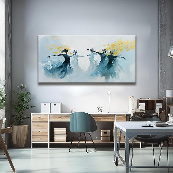 TAIJXAGSG Large Abstract Wall Art For Living Room Canvas Wall Art Decor Prints Blue Gold White Dancer Wall Art Decor Modern Paintings Home Wall Decorations Bedroom Kitchen Office Artwork 29" × 58"