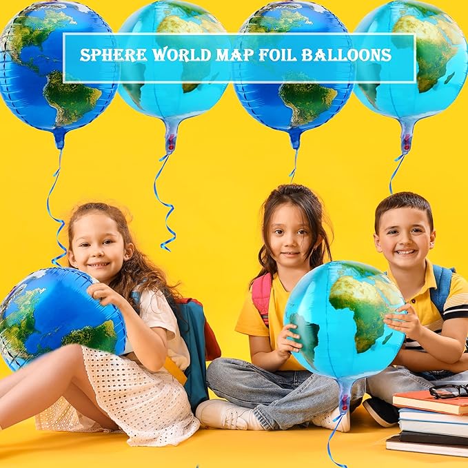 16 Pack 22 Inch Globe Balloons Large 4D Earth Balloon Jumbo World Map Foil Balloons for Space Theme Party Decor Teaching Supplies, 2 Styles