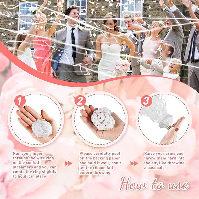 48Pack White Streamer Poppers,Hand Throw Streamer Poppers,No Mess Confetti Poppers for Birthday,Wedding,Party,Celebrations,School Opening,Graduation,Retirement Party (white 48pack)