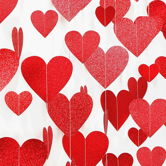 Party Decorations Red Heart-Garland - 52ft Special Night Galentines Hanging Streamers Banner,Girl Romantic Wedding Anniversary Baby Bridal Shower Engagement Mohters Decor Panduola