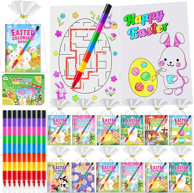 ZMLM 24 Coloring Books for Kids Party Favors: Bulk 24 Crayons Mini Coloring Books for Kids Ages 4-8 Birthday Goodie Bags Stuffers Toddlers Return Gifts Classroom Prizes Teacher Crafts (Easter)