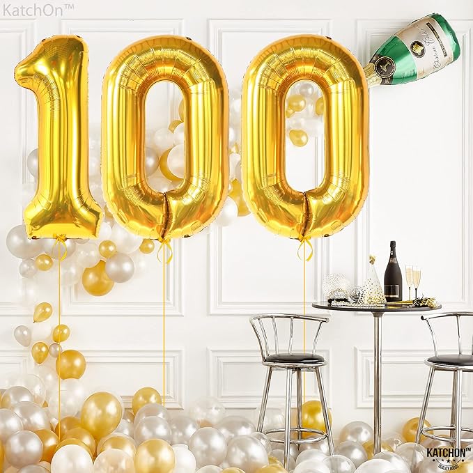 KatchOn, Large Gold 100 Balloon Number - 40 Inch | Foil Balloon for 100th Birthday Decorations | 100th Gold Balloons For Anniversary Decorations | Golden Birthday Party Decorations