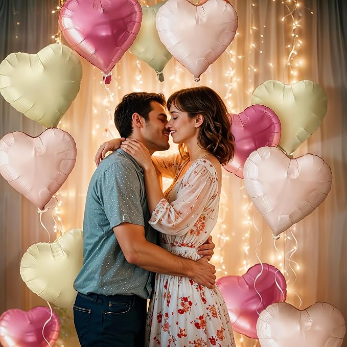 KatchOn, Pastel Valentines Heart Balloons Foil - 18 Inch Pack of 12 | Heart Shaped Balloons for Valentines Day Decorations | Galentines Balloons, Galentines Day Decorations | Valentines Heart Balloons