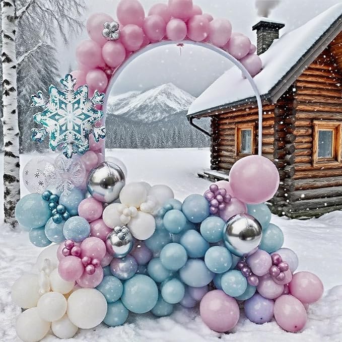 Pink and Blue Snowflake Balloons, 12 Inch Winter Wonderland Dusty Pink Light Pastel Slate Blue White Latex Balloons for Baby Its Cold Outside Baby Shower Gender Reveal Christmas Birthday Party Decor