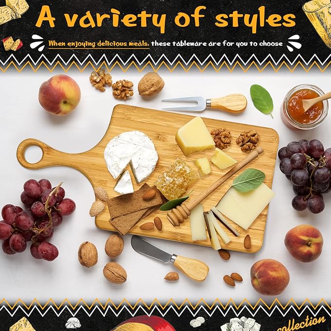 12 Set Christmas Gifts Bridal Shower Favor Bamboo Wooden Square Cheese Board Gift Set Cheese Knives Mini Cutting Board Bulk Set Tags and Boxes Christmas Party Birthday