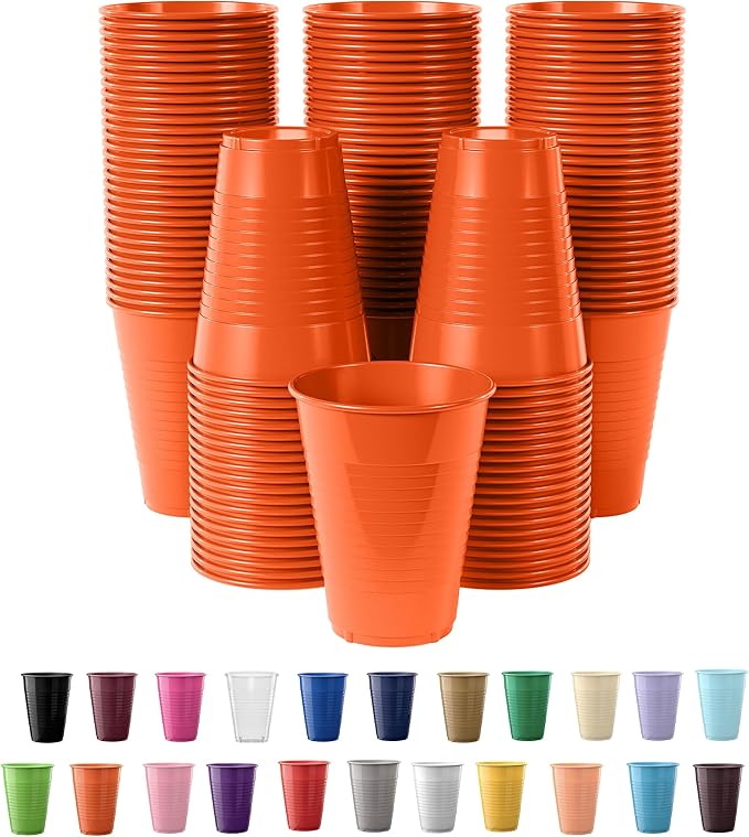 Exquisite Party Solids 12 Oz Orange Plastic Cups For Party Supplies 50 Pack | Orange Disposable Cups Plastic | Disposable Drinkware For Parties, Events & Everyday