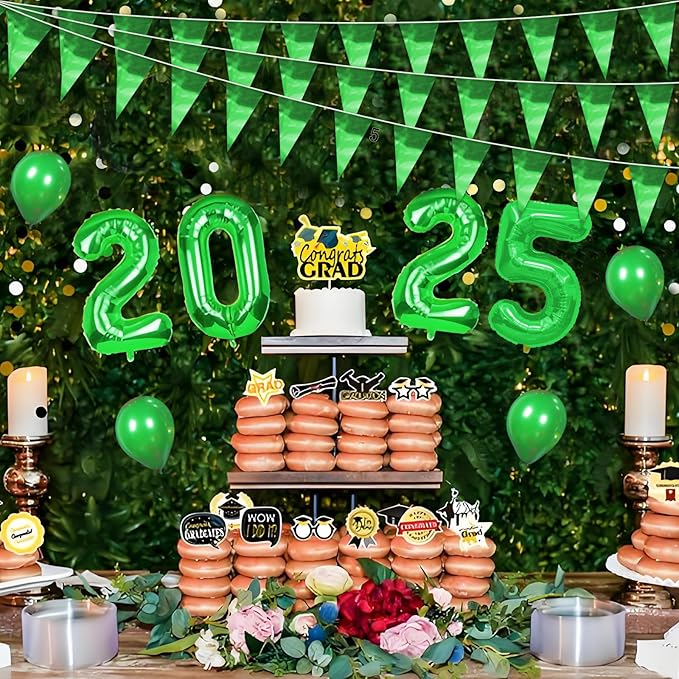 65FT Green Glitter Triangle Pennant Banner Flag Metallic Bunting Fabric Garland for Christmas Graduation Safari Birthday Tropical Jungles Wedding Bachelorette Engagement Party Decoration Supplies