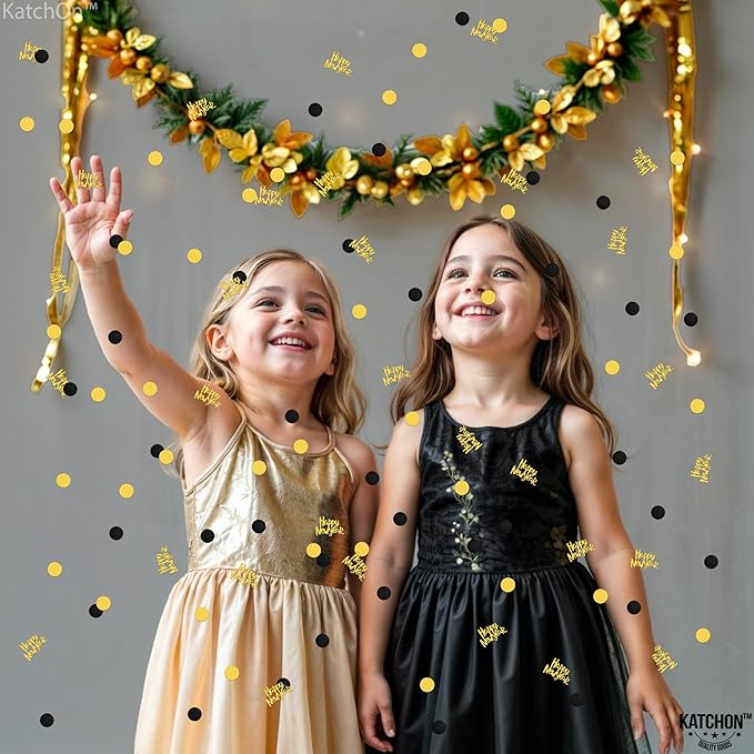 KatchOn, Glitter, Gold and Black Happy New Year Confetti - Pack of 200 | New Years Confetti 2026, New Years Eve Party Supplies 2026 | NYE Table Decorations | Happy New Years Decorations 2026
