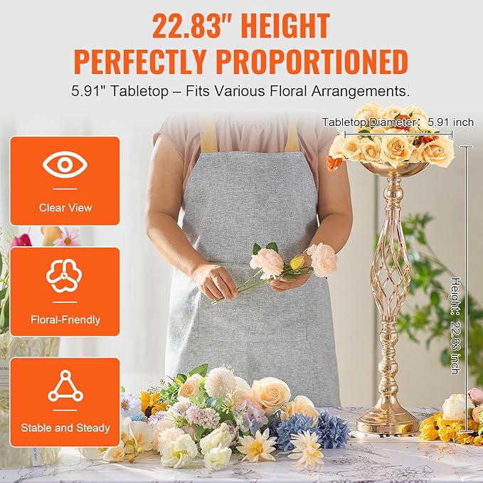 VEVOR Metal Wedding Centerpiece Gold,Candlestick,20PCS 58cm/22.83”