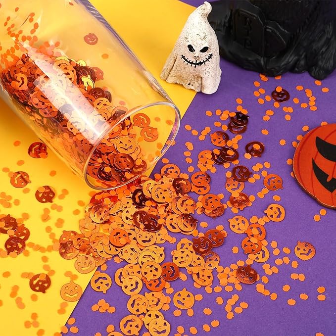 MARFOREVER Halloween Pumpkin Confetti Table Decorations, Orange Pumpkin Scatter Confetti Party Table Decor Mixed Size Pumpkin Sprinkles for Fall Halloween Party Supplies