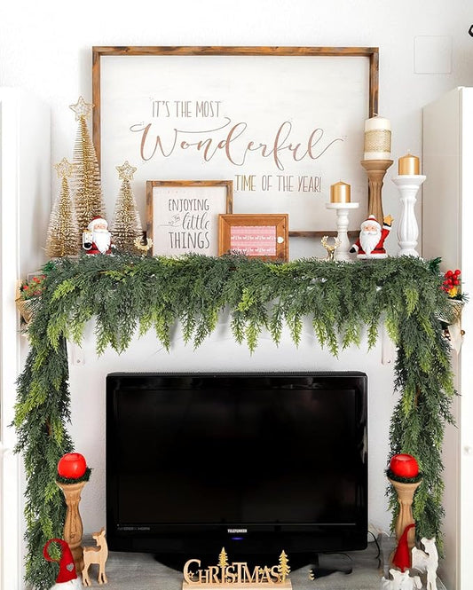6Ft Christmas Cedar Garland - Artificial Realistic Cypress Pine Greenery Garland for Mantel, Fireplace, Table Centerpiece Home Indoor Outdoor Holiday Party Decoration