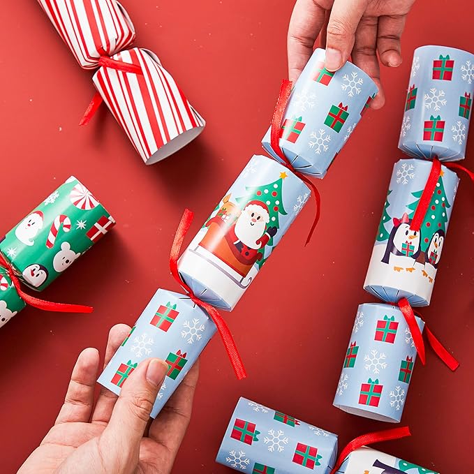 JOYIN 8 Pcs Christmas Non-Snap Party Favor, Red Blue Green Table Favor Includes Party Hat, Jokes & Gifts, Christmas Table Decorations for Holiday Dinner Traditions Party Supplies