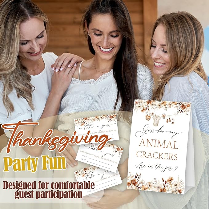 Little Pumpkin Guess How Many Animal Crackers - Thanksgiving Baby Shower Card Set (1 Sign With 50 Guess Cards), Fall Gender Reveal Party Favor Supplies -A02