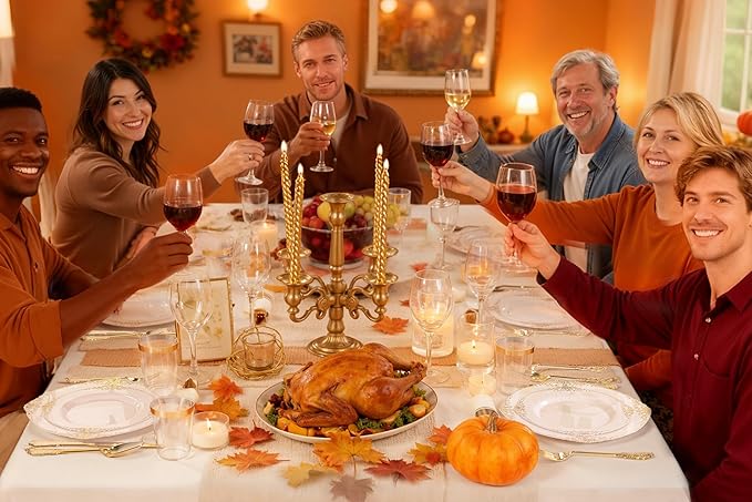 Nervure 175PCS White and Gold Plastic Plates - Disposable Dinnerware Set Include 50 Gold Plates for Dinner and Dessert, 75 Cutlery, 25Cups 25Napkins for Wedding & Party & Thanksgiving