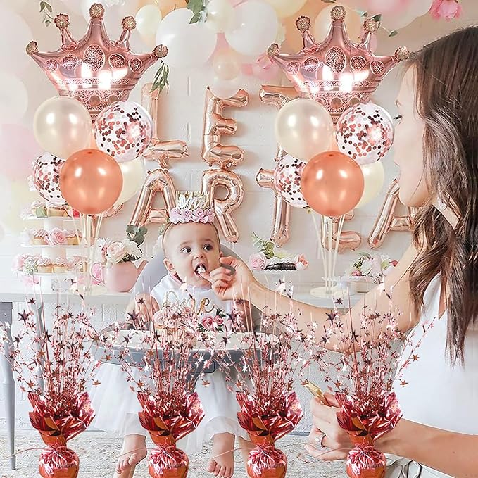 6 Pack Metallic Foil Spray Centerpiece Star Table Decoration Burst Table Centerpieces for Birthday Wedding Anniversary Graduation Holiday Party Supplies Decor, Rose Gold