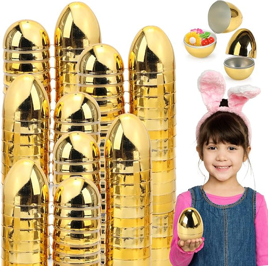 Skirfy 24PCS Golden Easter Eggs, Empty 3.15" Golden Eggs Bulk Fillable for Easter Hunt Party Favor Basket Stuffers Filler Classroom Prize Supplies Decor