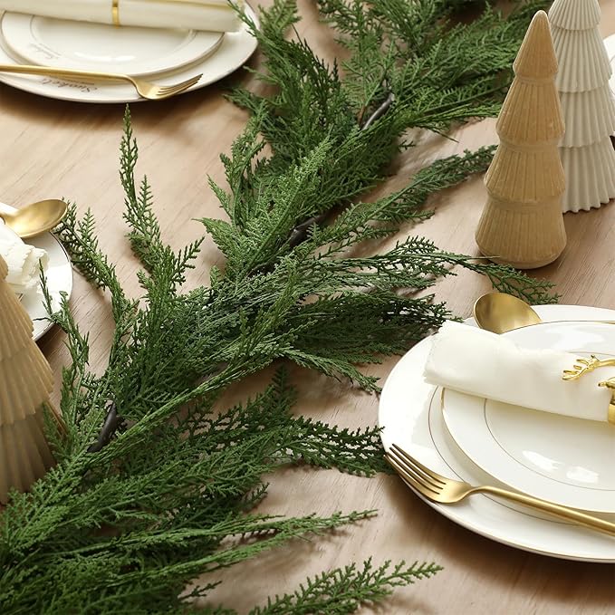 Jutom 1 Pcs 12 ft Christmas Cedar Garland - Artificial Realistic Faux Greenery Cedar Pine Garland for Home Fireplace, Door, Window, Indoor & Outdoor Christmas Party Decoration