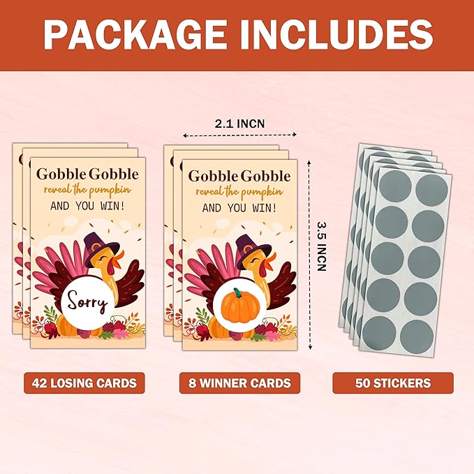 Thanksgiving Scratch Off Cards, Turkey Games For Family Party, Friendsgiving Party Favors For Adults, Thanksgiving Supplies Decorations, Pack Of 50, 01