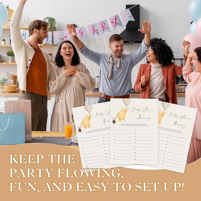Winnie Baby Shower Games, Baby Shower Memory, Baby Shower Game Cards, Set of 30, Winnie The Pooh Party Favors, Baby Shower Party Games Supplies & Activities, Baby Shower Decorations