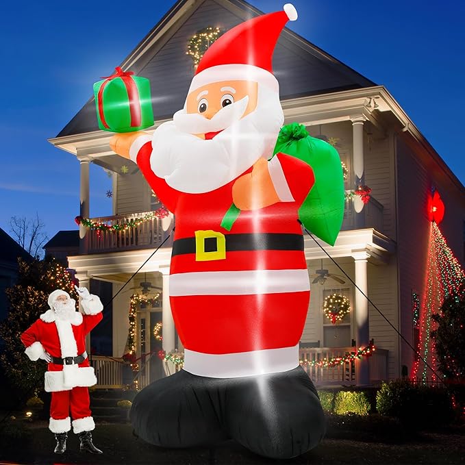 14 FT Christmas Santa Inflatables Decor, Giant Inflatable Santa with Bag, Blow Up Christmas Santa Claus with 6pcs LED, Inflatable Santa Claus Outdoor Decorations for Holiday Lawn Yard Archway
