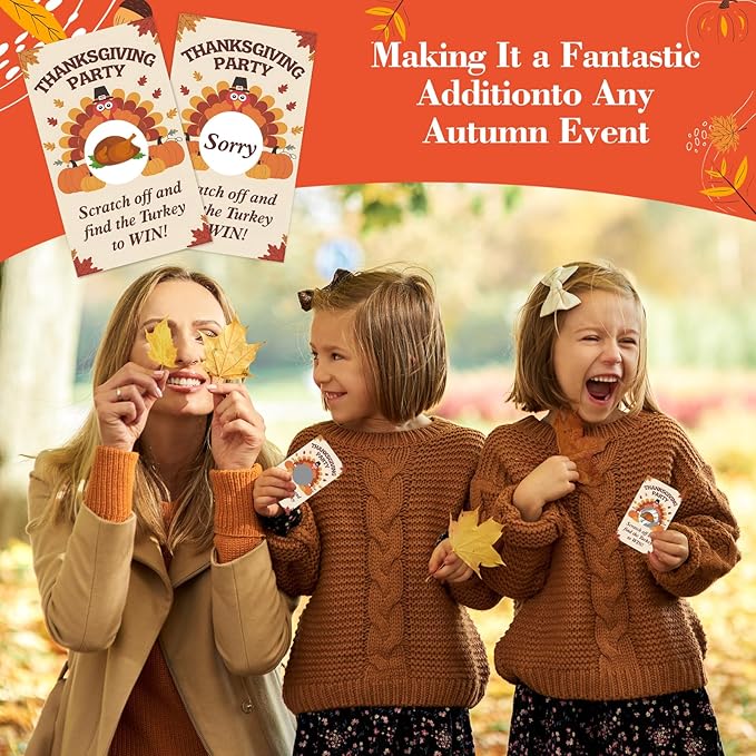 Thanksgiving Scratch Off Cards, 50pcs Fall Harvest Party Scratch Off Tickets, Autumn Game Cards for Adults Family Groups Supplies Classroom Activities - B01