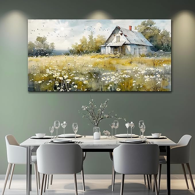 FUHAIHUA Huge Wall Art For Living Room Canvas Wall Decorations For Office Bedroom Wall Decor Rural Landscape Paintings Farmhouse Watercolor Pictures Artwork Room Mural Aesthetic Home Decor 30x60 In