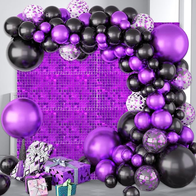 36 PCS Purple Shimmer Wall Backdrop, Square Sequin Photo Backdrops Panel, Glitter Wall Background for Birthdays, Weddings, Halloween, Engagements, Disco Bachelorette Party Decoration (6FTx6FT)