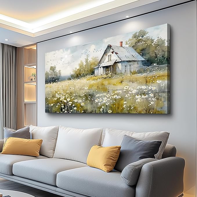 FUHAIHUA Canvas Wall Art For Living Room Large Wall Decor For Office Bedroom Wall Decorations Rural Landscape Paintings Farmhouse Watercolor Pictures Artwork Hotel Aesthetic Home Decor 20x40 In